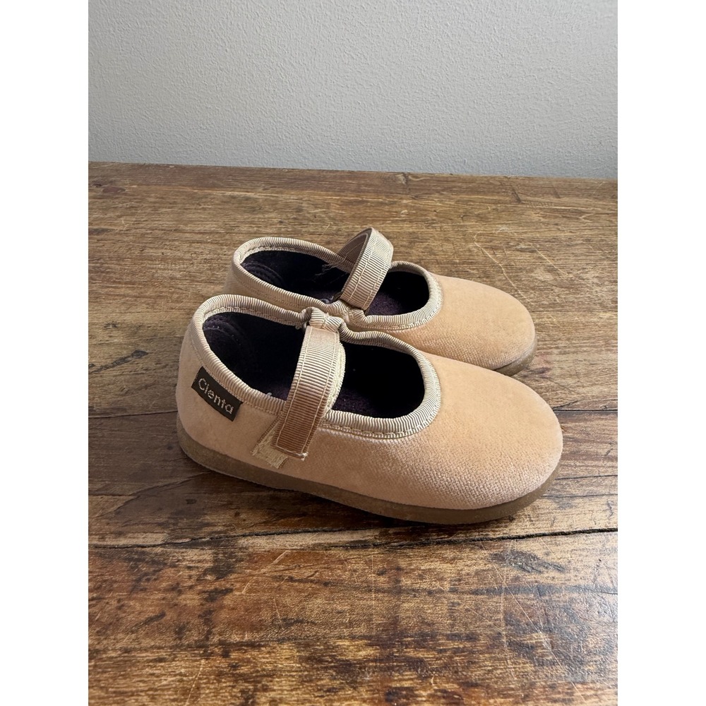 Cienta Kids Velvet Mary Jane Flats Tan Beige Size 23 Made in Spain Girl Shoe